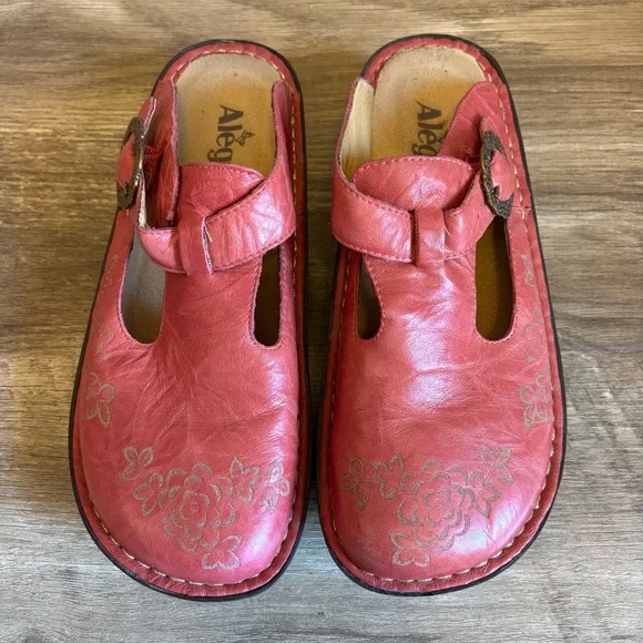 Alegria Pink Clogs Slides Floral Buckle Women’s Size 7 - Picture 3 of 12